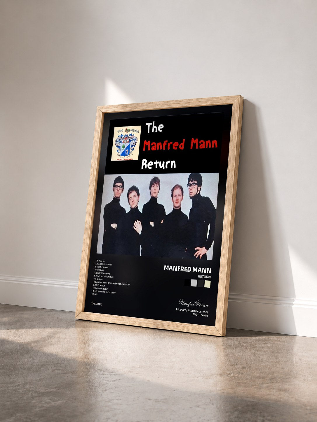 #bois Tableau de l'album Return de Manfred Mann vu de trois quarts, cadre en bois brut