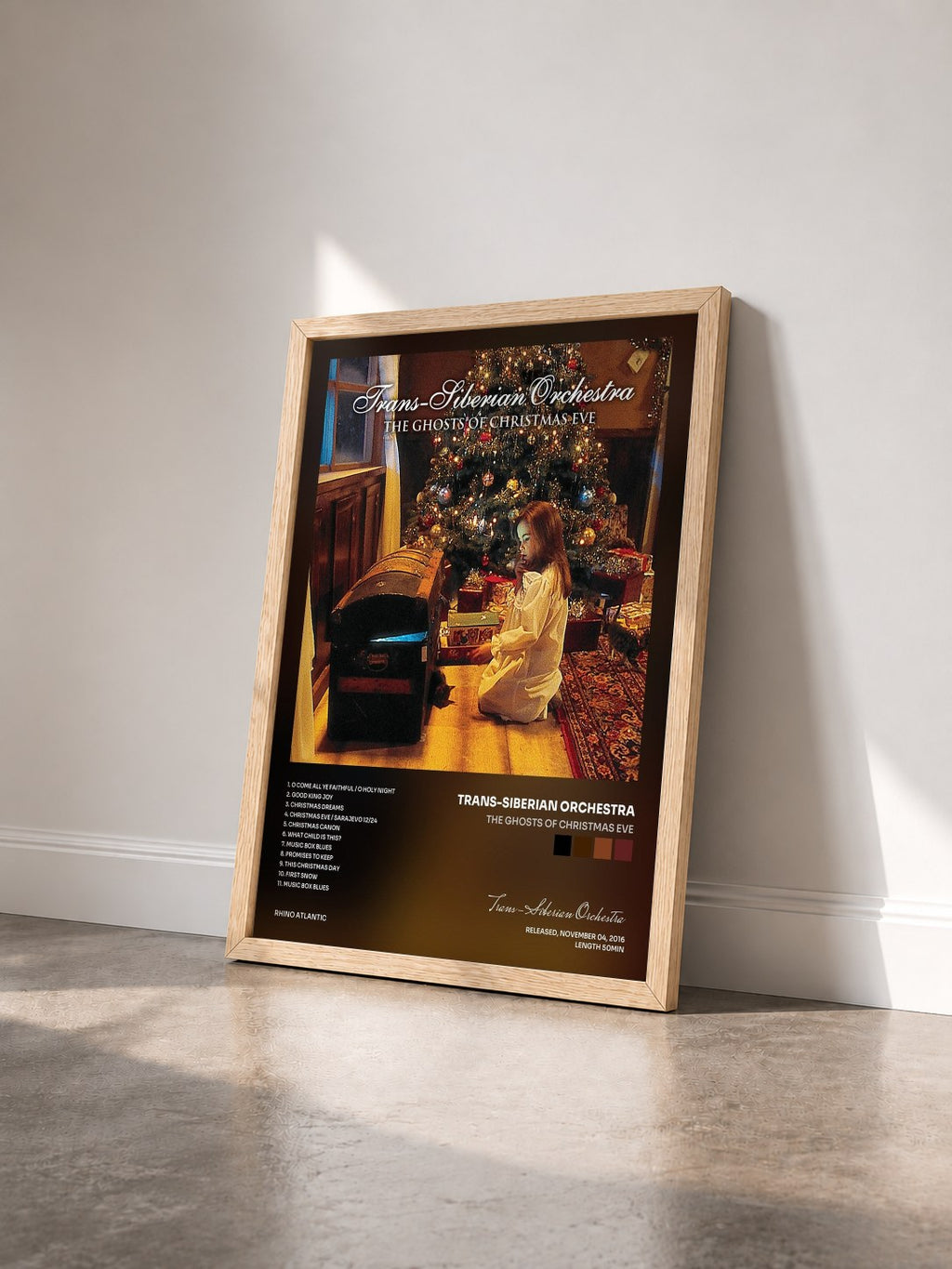 #bois Tableau de l'album The Ghosts of Christmas Eve de Trans-Siberian Orchestra vu de trois quarts, cadre en bois brut