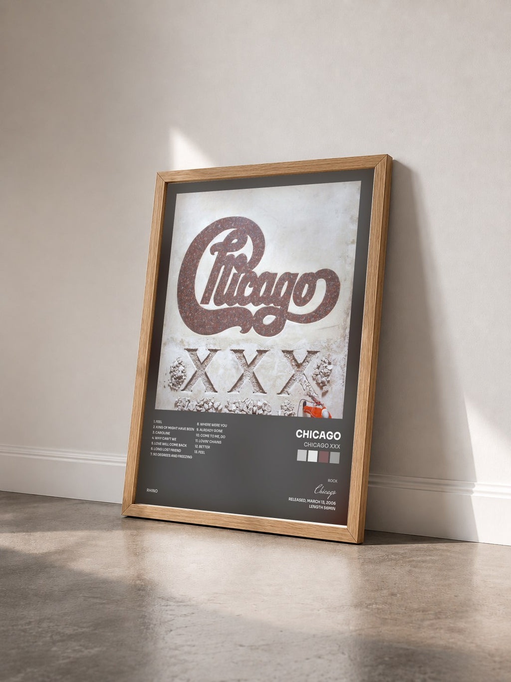 #bois Tableau de l'album Chicago XXX de Chicago vu de trois quarts, cadre en bois brut