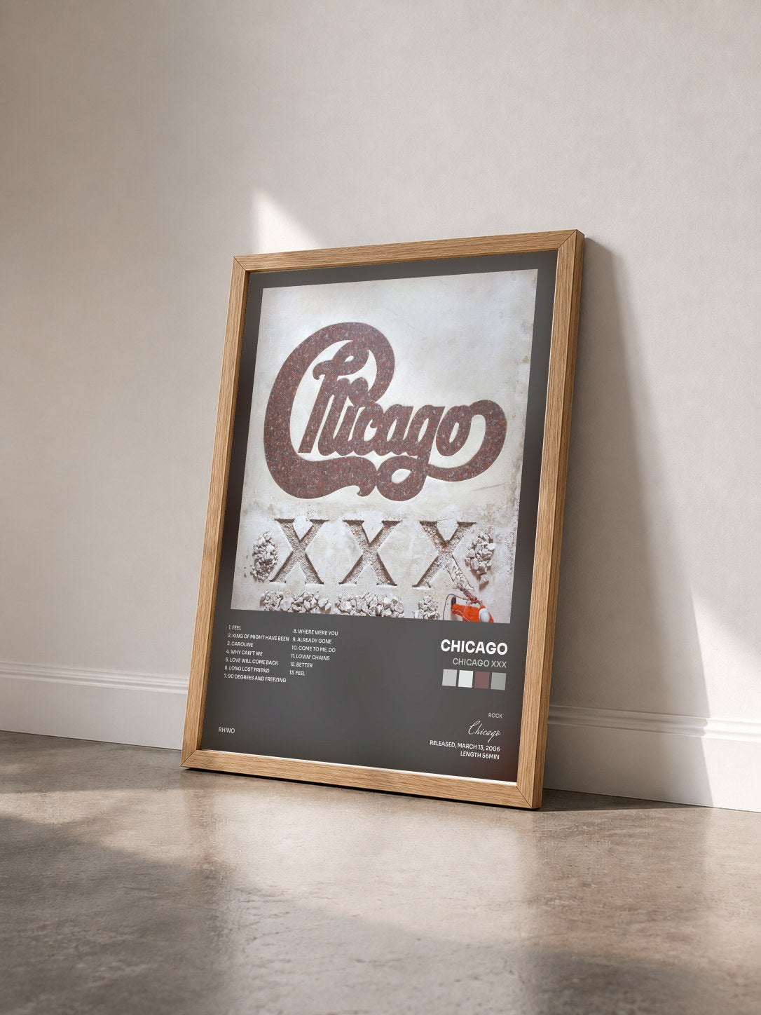 #bois Tableau de l'album Chicago XXX de Chicago vu de trois quarts, cadre en bois brut