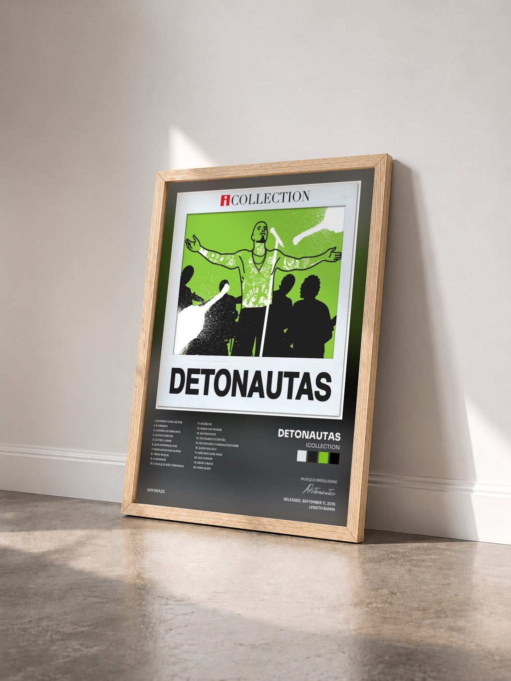 #bois Tableau de l'album iCollection de Detonautas vu de trois quarts, cadre en bois brut