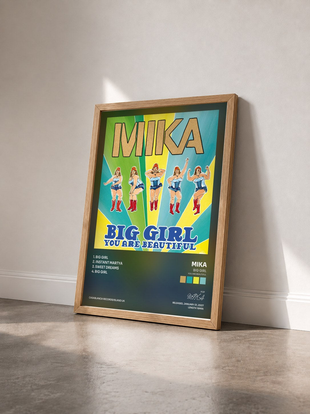 #bois Tableau de l'album Big Girl (You Are Beautiful) de MIKA vu de trois quarts, cadre en bois brut