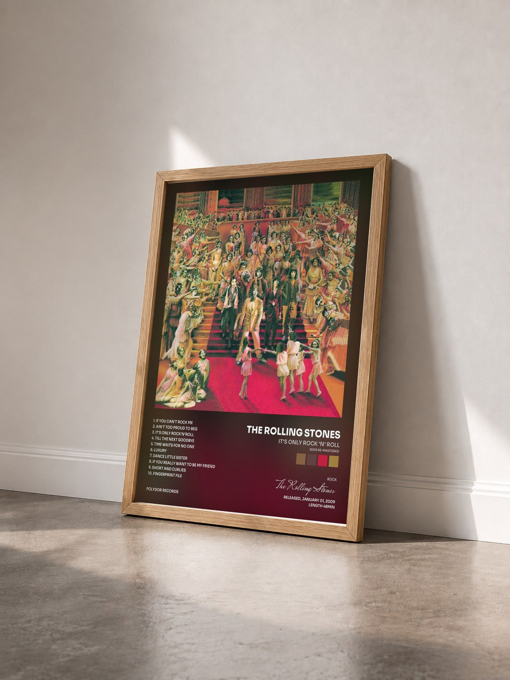 #bois Tableau de l'album It's Only Rock 'N' Roll (2009 Re-Mastered) de The Rolling Stones vu de trois quarts, cadre en bois brut