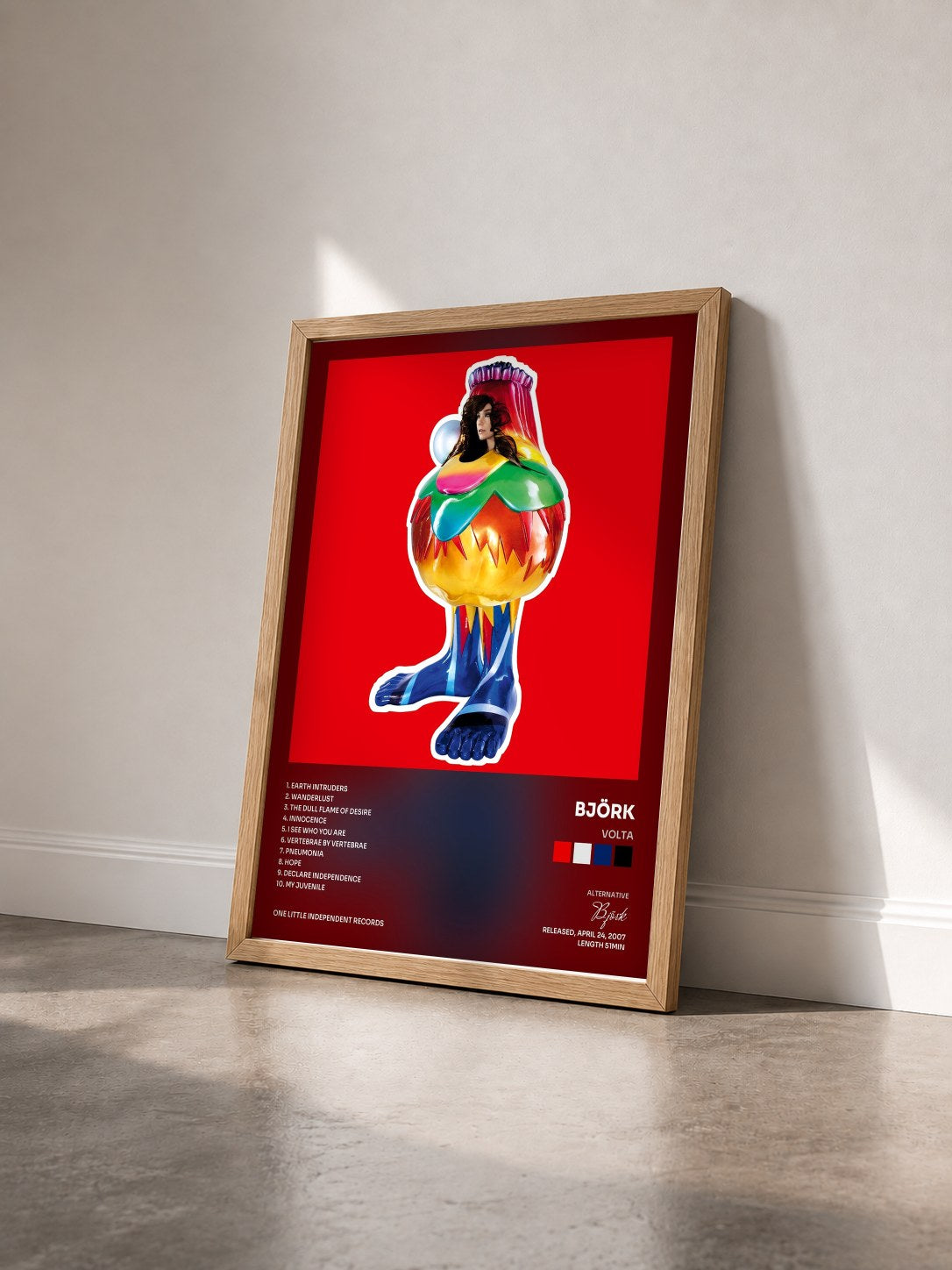 #bois Tableau de l'album Volta de Björk vu de trois quarts, cadre en bois brut