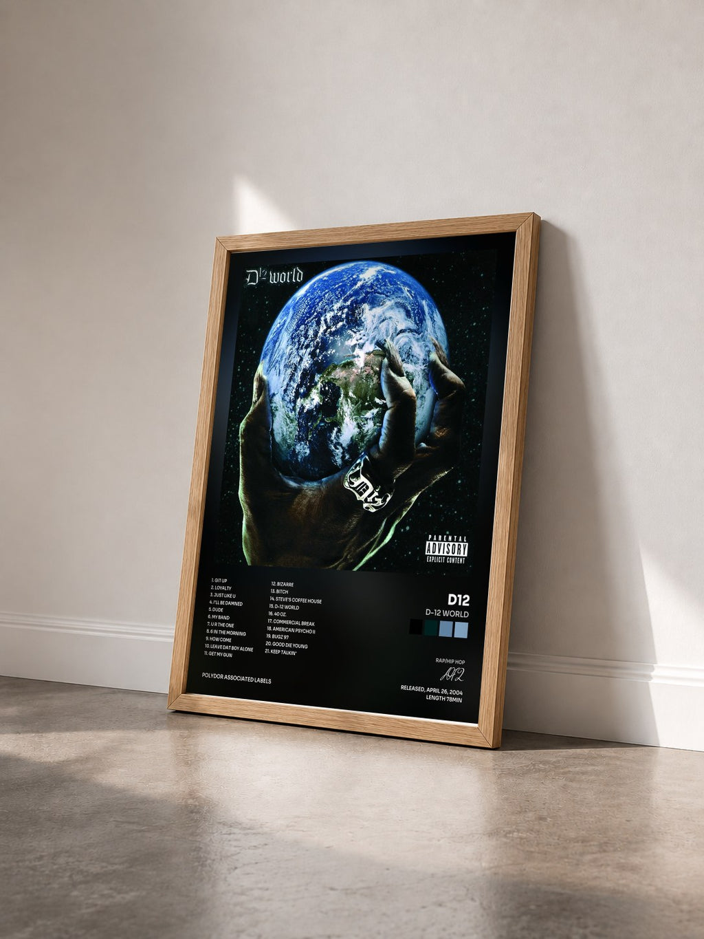 #bois Tableau de l'album D-12 World de D12 vu de trois quarts, cadre en bois brut