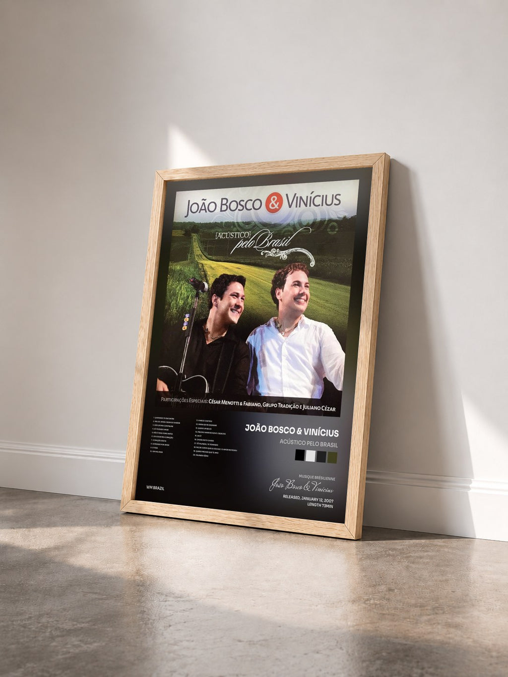 #bois Tableau de l'album Acústico Pelo Brasil de João Bosco & Vinícius vu de trois quarts, cadre en bois brut
