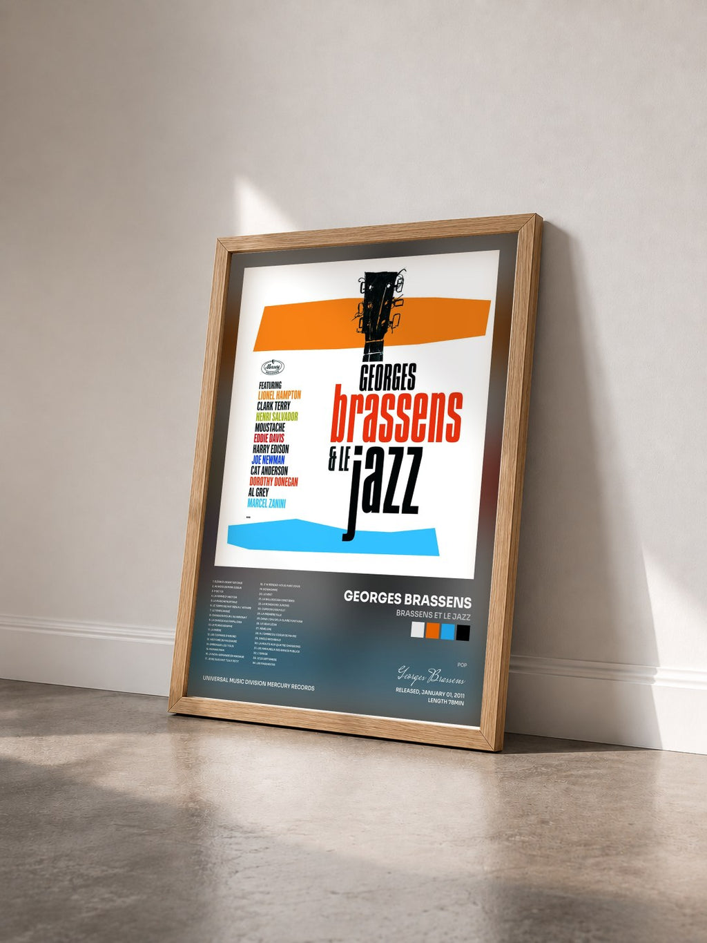 #bois Tableau de l'album Brassens Et Le Jazz de Georges Brassens vu de trois quarts, cadre en bois brut