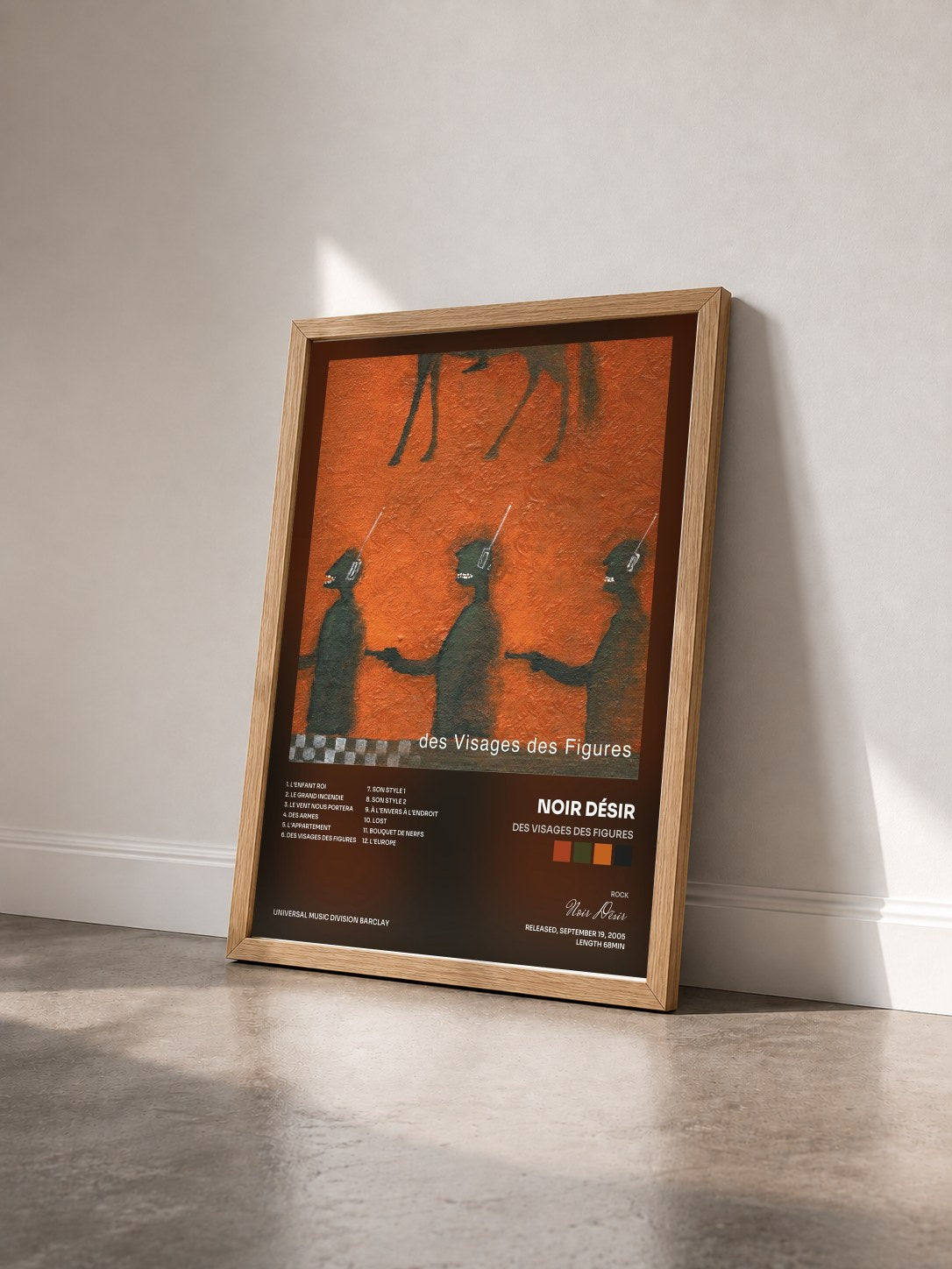 #bois Tableau de l'album Des visages des figures de Noir Désir vu de trois quarts, cadre en bois brut