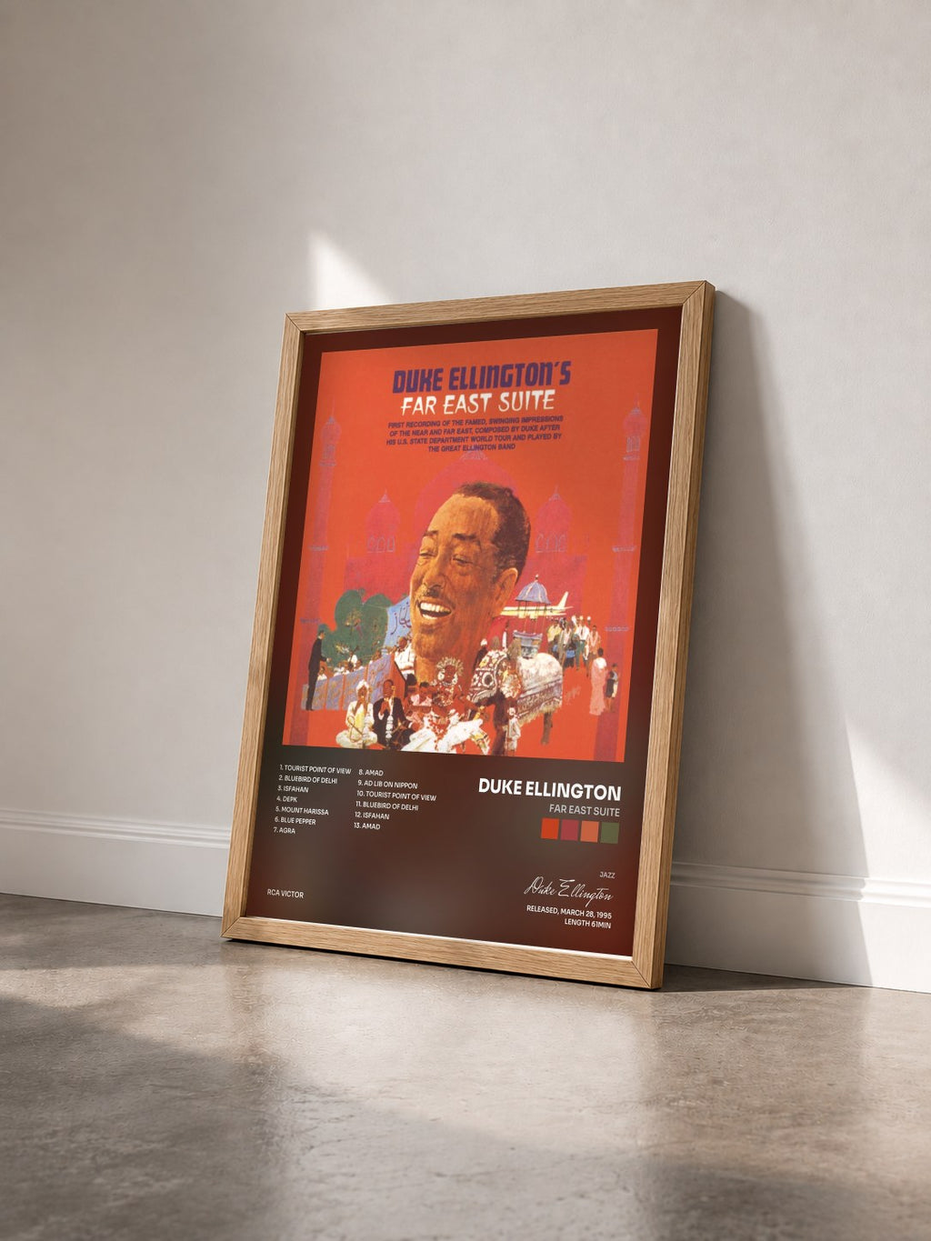 #bois Tableau de l'album Far East Suite de Duke Ellington vu de trois quarts, cadre en bois brut