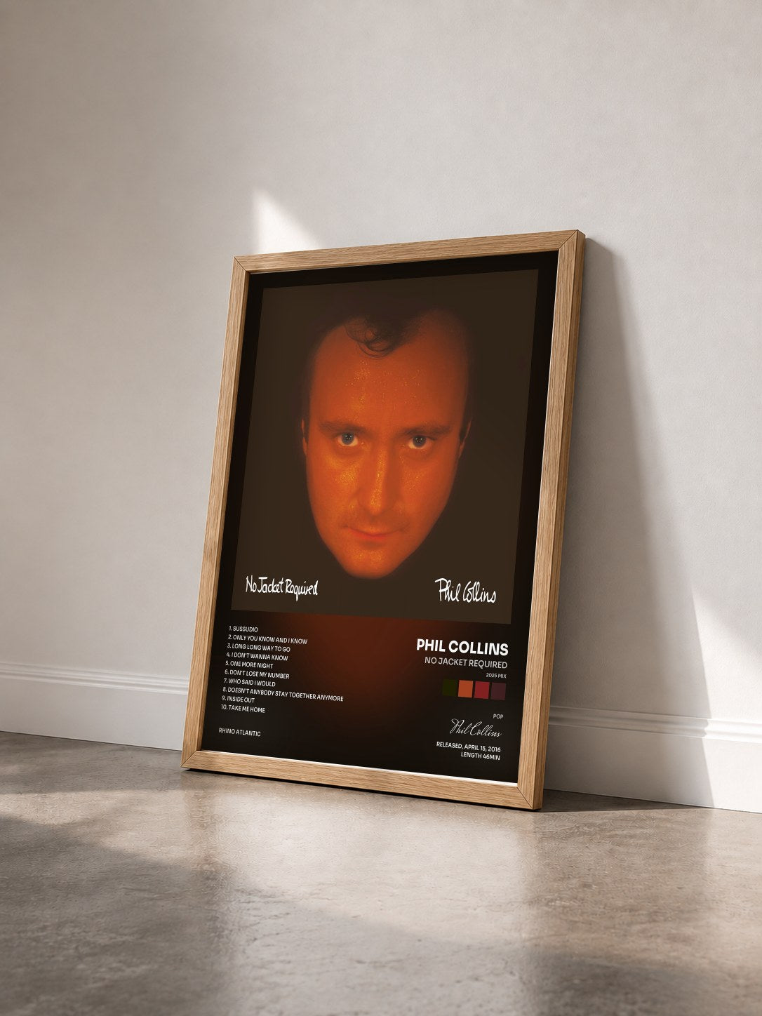 #bois Tableau de l'album No Jacket Required (2025 Mix) de Phil Collins vu de trois quarts, cadre en bois brut