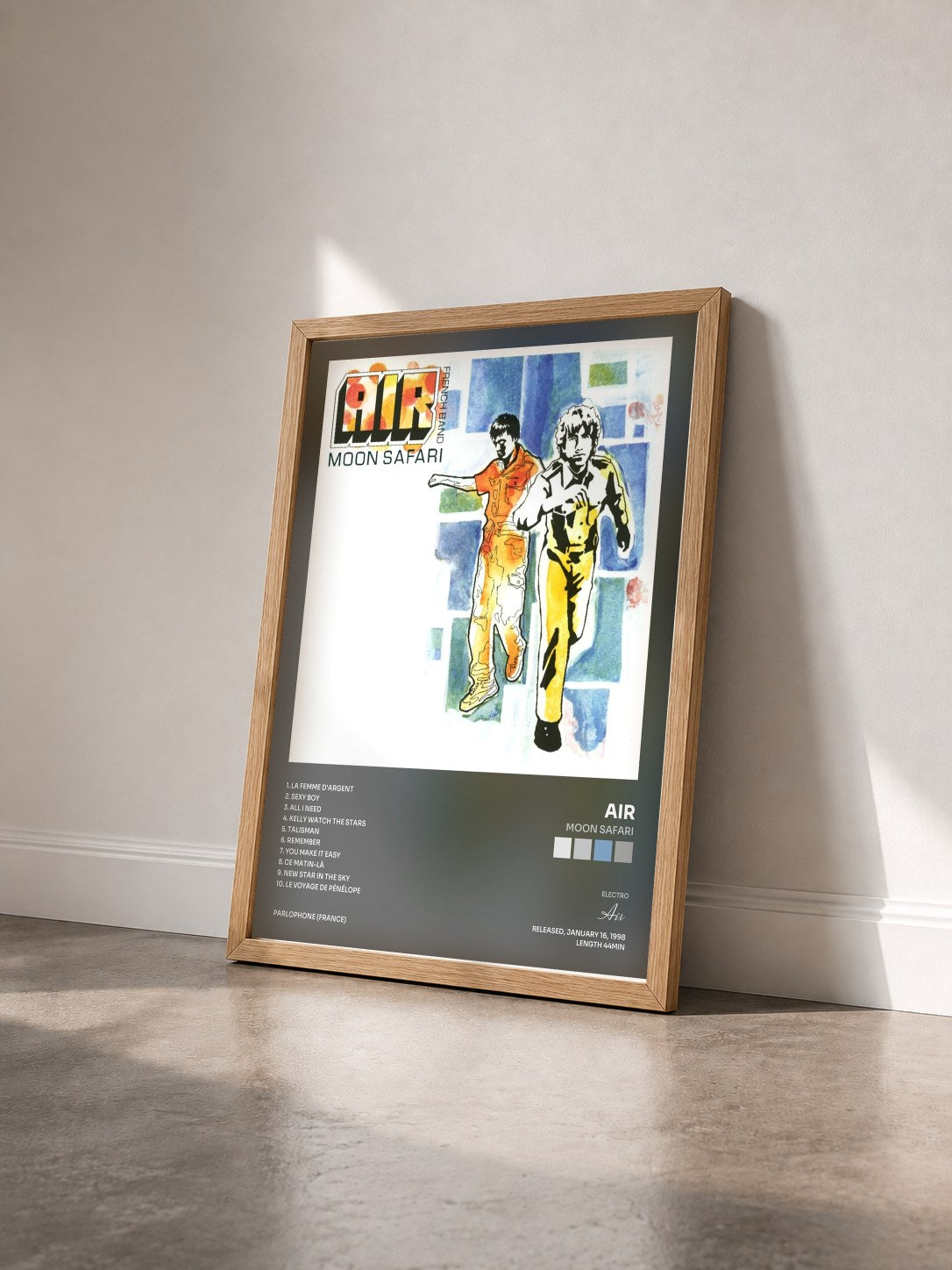#bois Tableau de l'album Moon Safari de Air vu de trois quarts, cadre en bois brut
