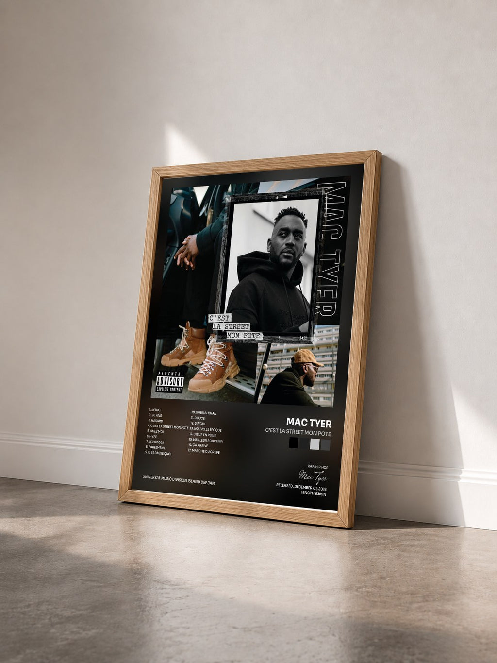 #bois Tableau de l'album C'est la street mon pote de Mac Tyer vu de trois quarts, cadre en bois brut
