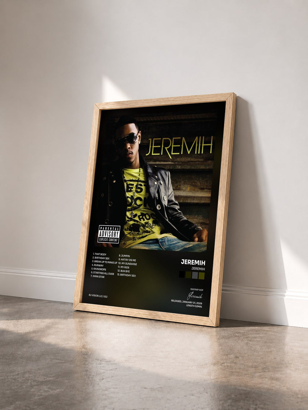 #bois Tableau de l'album Jeremih de Jeremih vu de trois quarts, cadre en bois brut