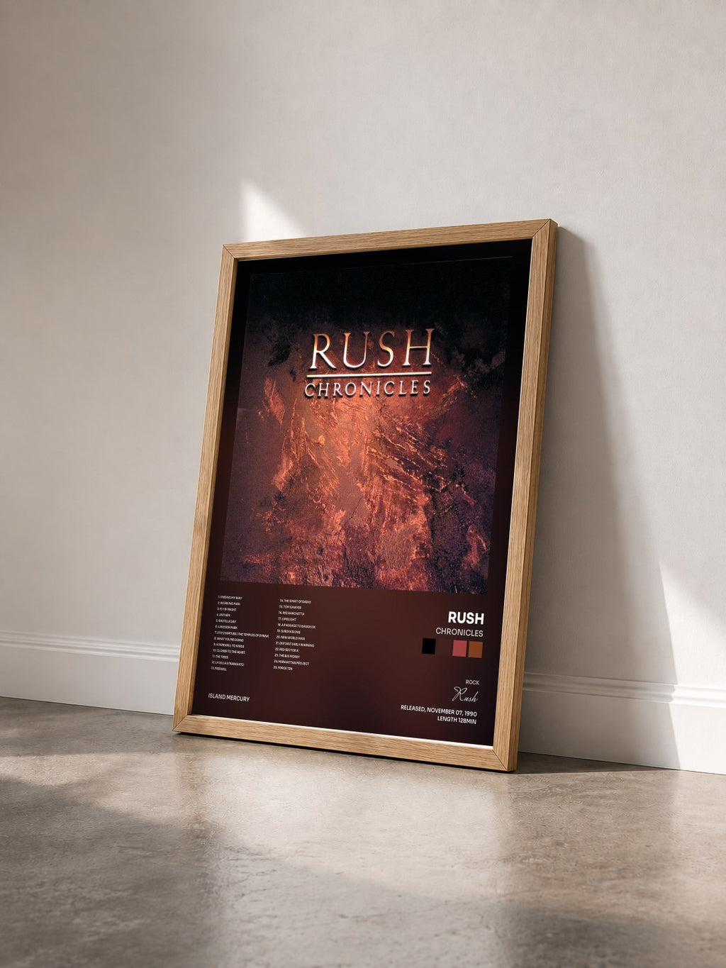 #bois Tableau de l'album Chronicles de Rush vu de trois quarts, cadre en bois brut