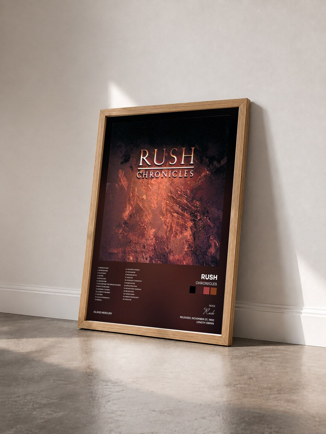 #bois Tableau de l'album Chronicles de Rush vu de trois quarts, cadre en bois brut