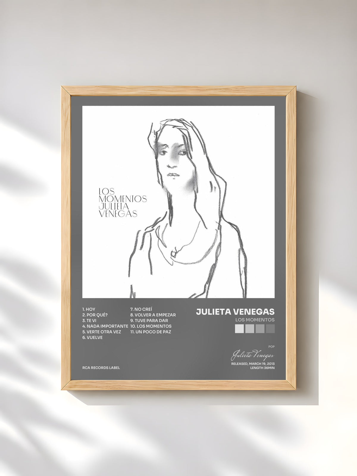 #bois Tableau de l'album Los Momentos de Julieta Venegas, cadre en bois brut, imprimé et encadré en France