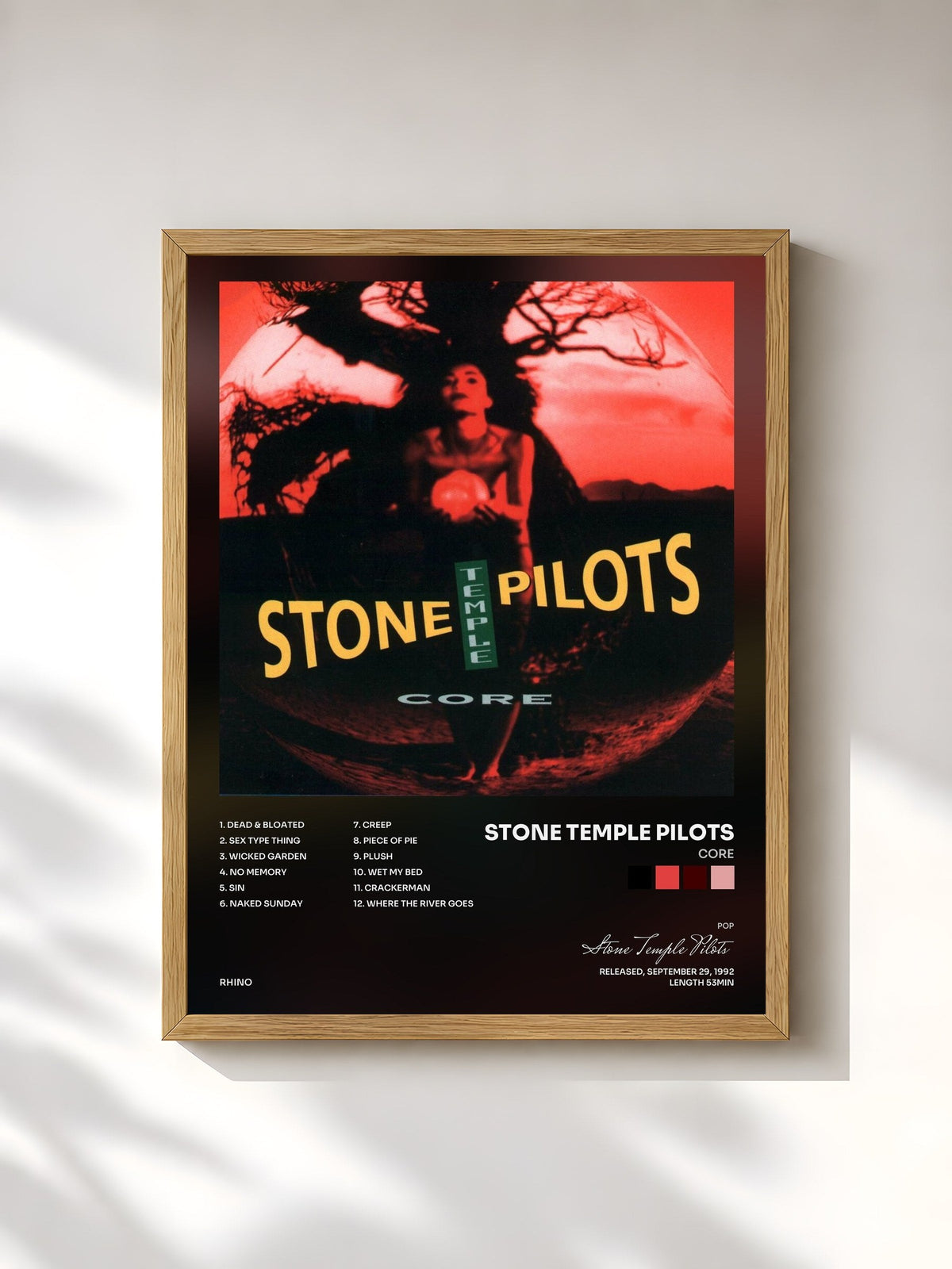 #bois Tableau de l'album Core de Stone Temple Pilots, cadre en bois brut, imprimé et encadré en France