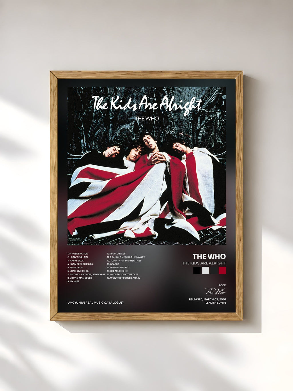 #bois Tableau de l'album The Kids Are Alright de The Who, cadre en bois brut, imprimé et encadré en France