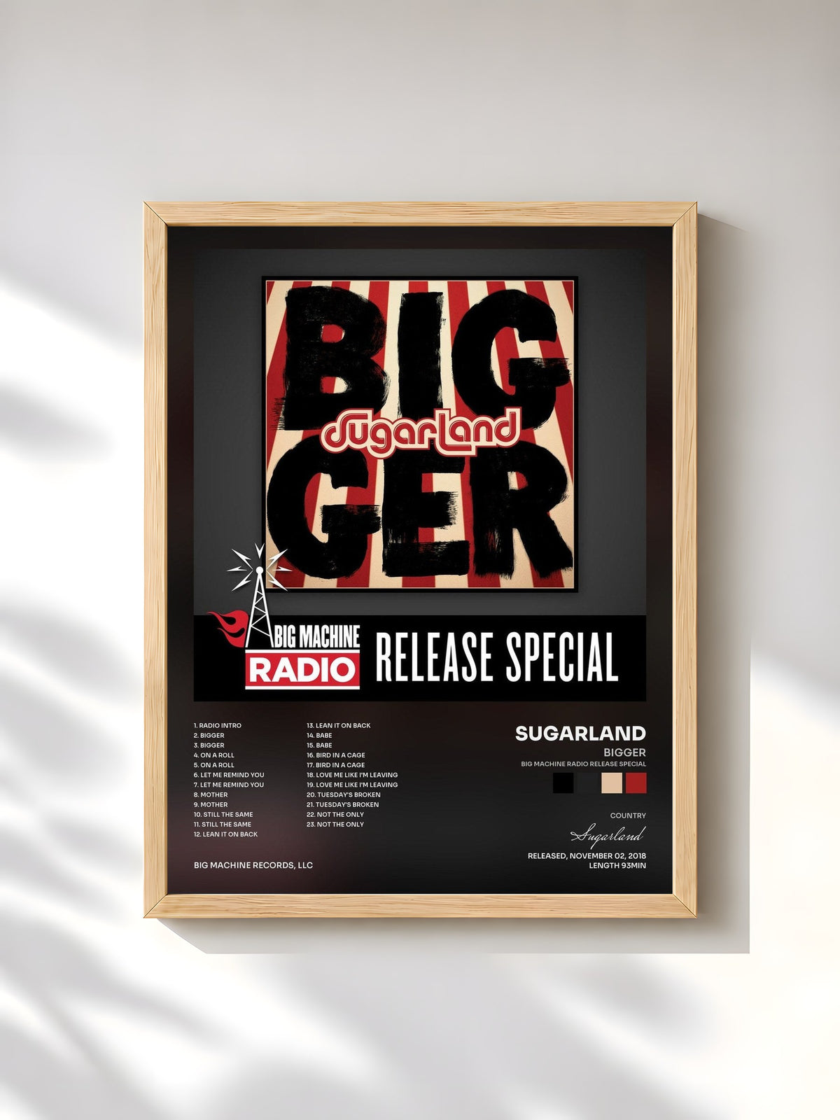 #bois Tableau de l'album Bigger (Big Machine Radio Release Special) de Sugarland, cadre en bois brut, imprimé et encadré en France