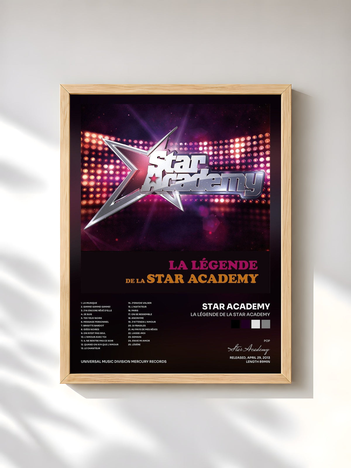 #bois Tableau de l'album La Légende De La Star Academy de Star Academy, cadre en bois brut, imprimé et encadré en France
