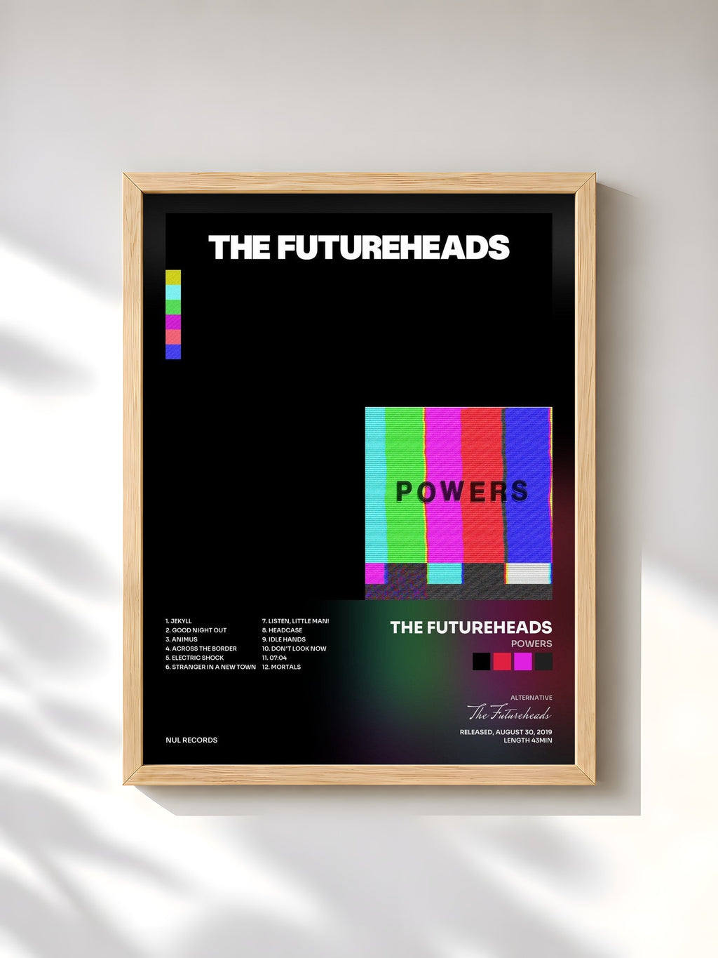 #bois Tableau de l'album Powers de The Futureheads, cadre en bois brut, imprimé et encadré en France