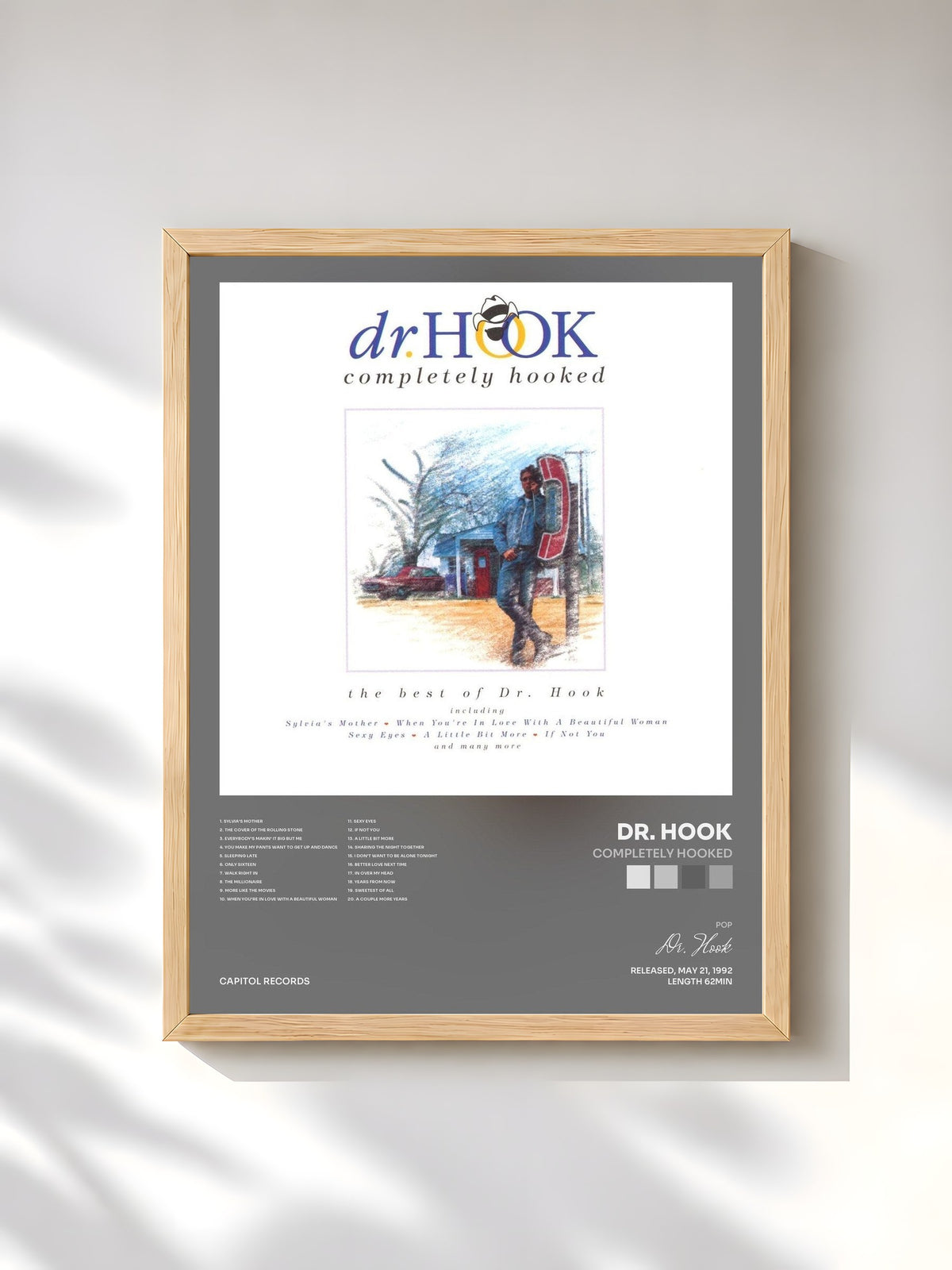 #bois Tableau de l'album Completely Hooked de Dr. Hook, cadre en bois brut, imprimé et encadré en France