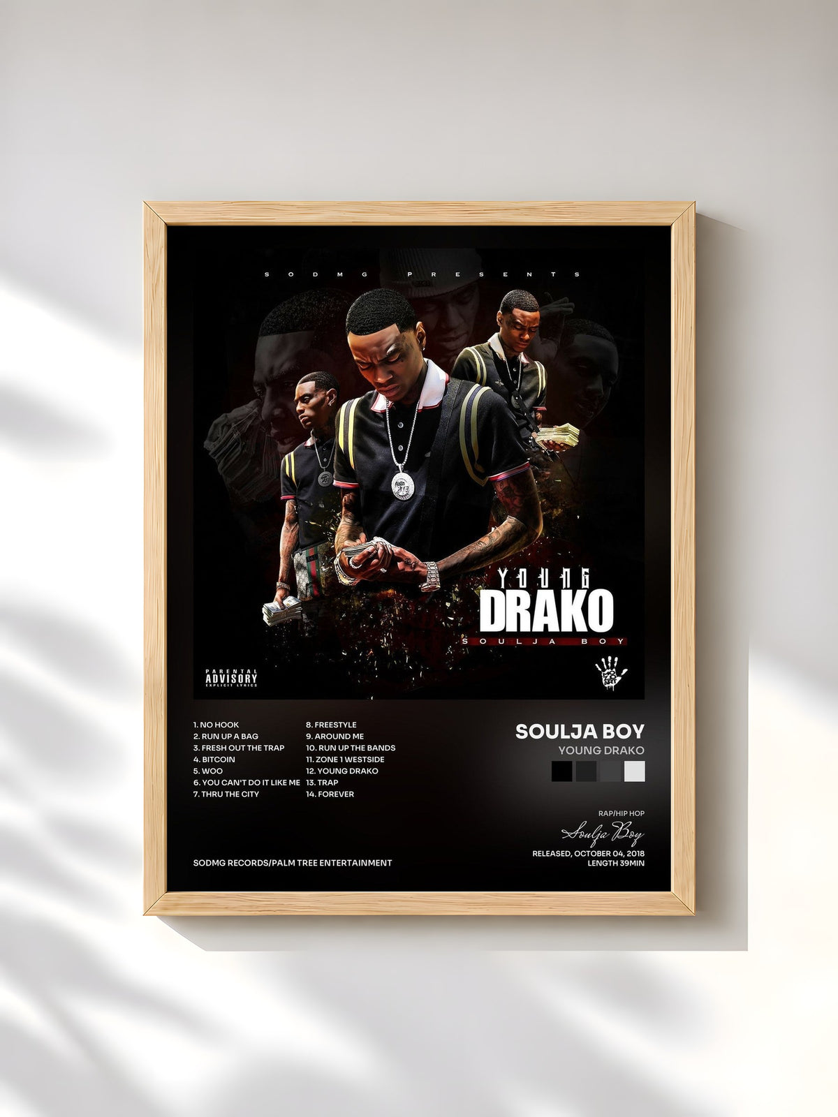 #bois Tableau de l'album Young Drako de Soulja Boy, cadre en bois brut, imprimé et encadré en France