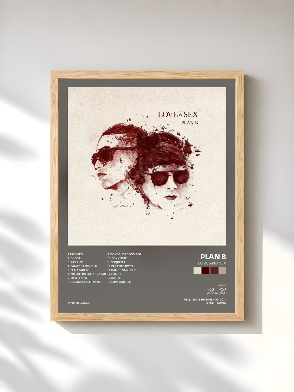 #bois Tableau de l'album Love and Sex de Plan B, cadre en bois brut, imprimé et encadré en France