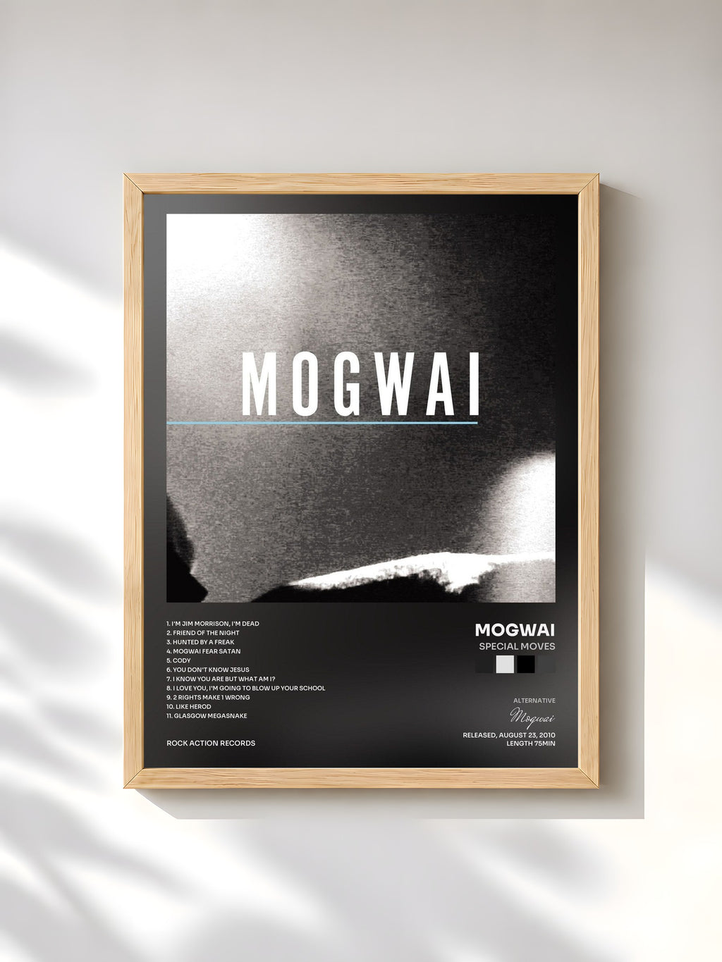 #bois Tableau de l'album Special Moves de Mogwai, cadre en bois brut, imprimé et encadré en France