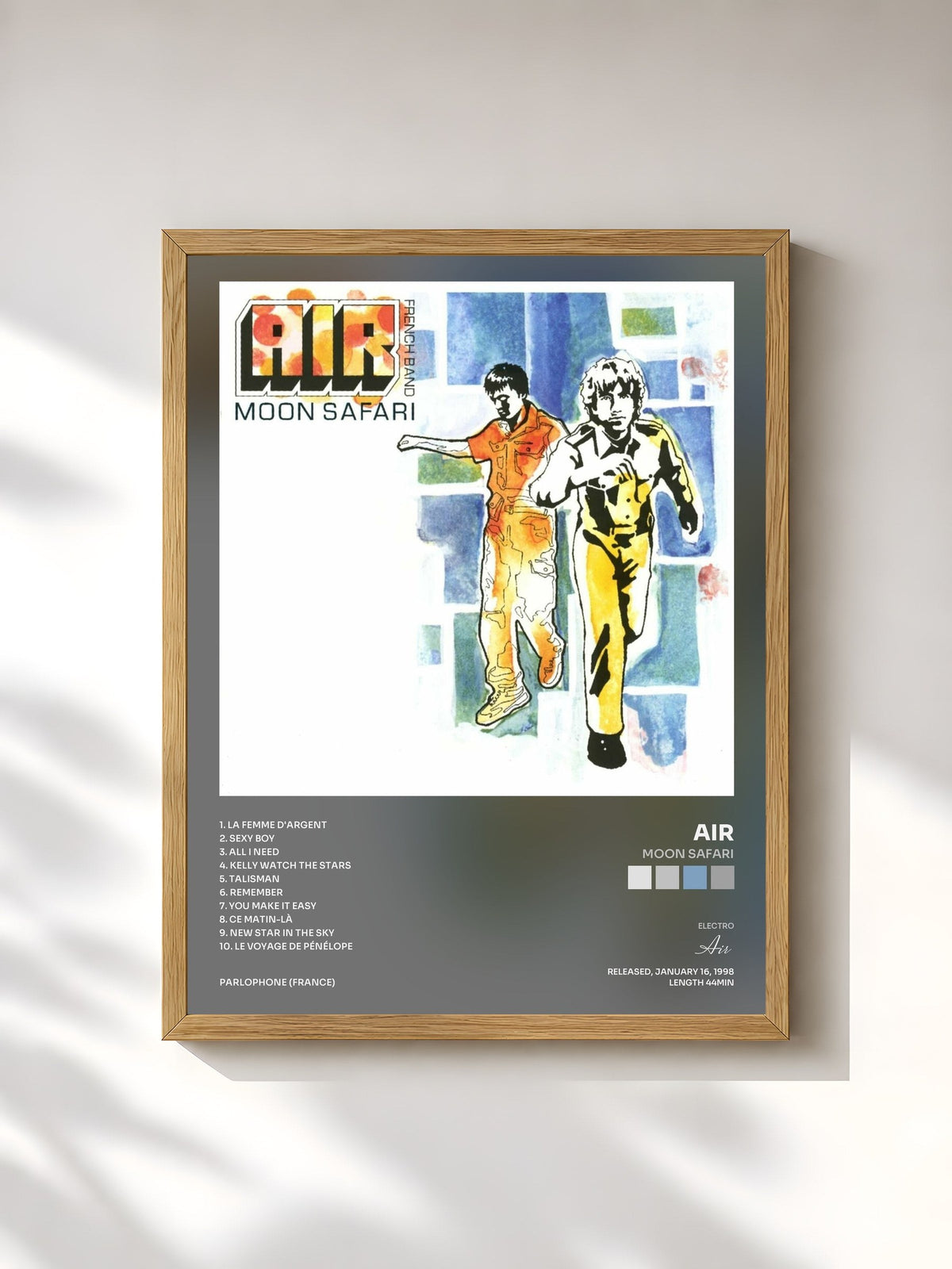 #bois Tableau de l'album Moon Safari de Air, cadre en bois brut, imprimé et encadré en France