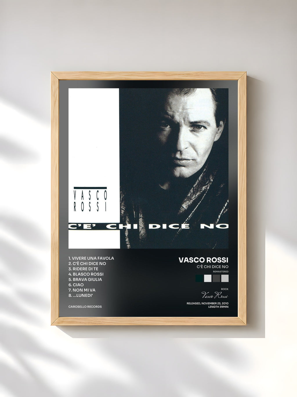 #bois Tableau de l'album C'è Chi Dice No (Remastered) de Vasco Rossi, cadre en bois brut, imprimé et encadré en France