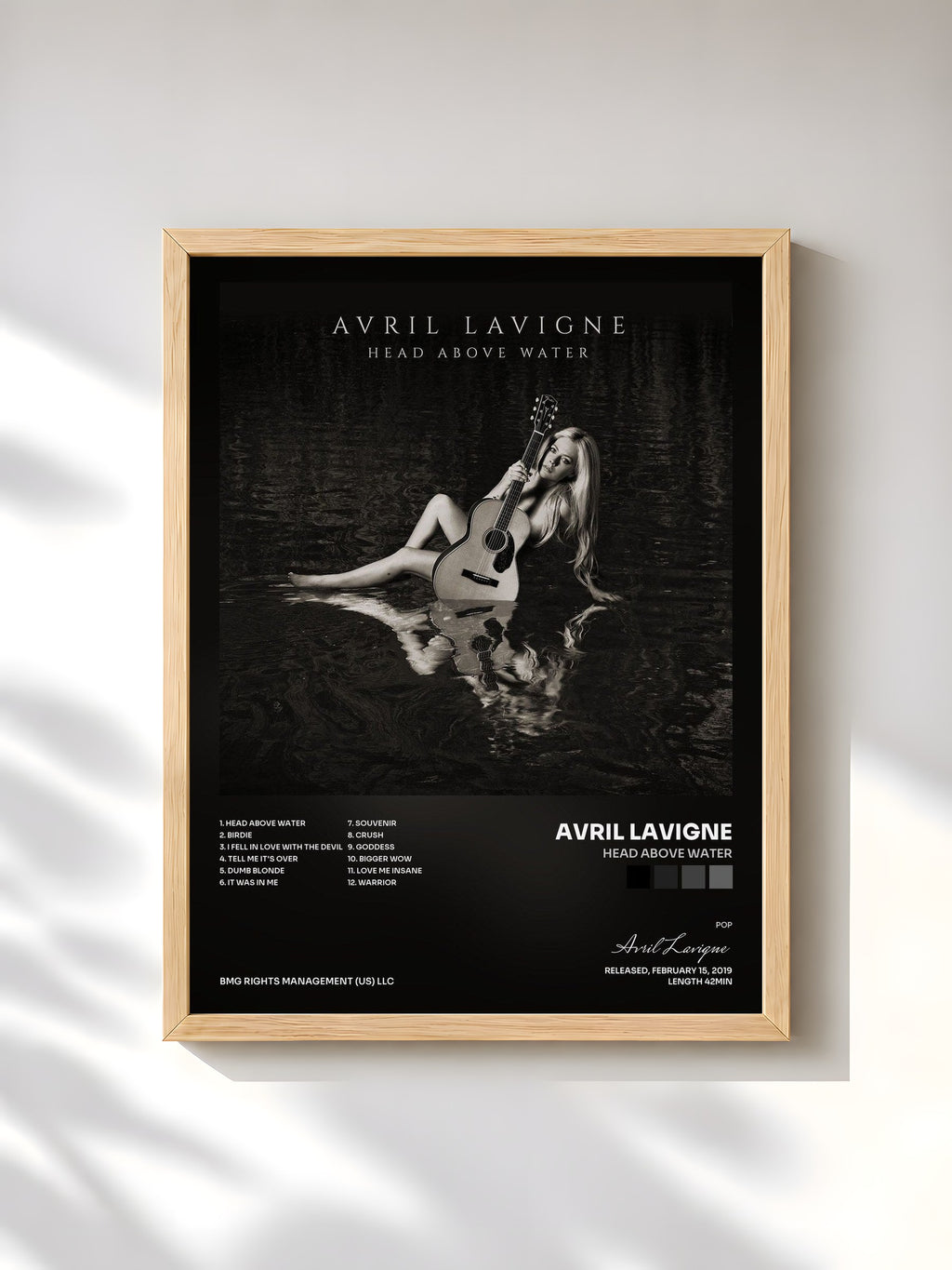 #bois Tableau de l'album Head Above Water de Avril Lavigne, cadre en bois brut, imprimé et encadré en France