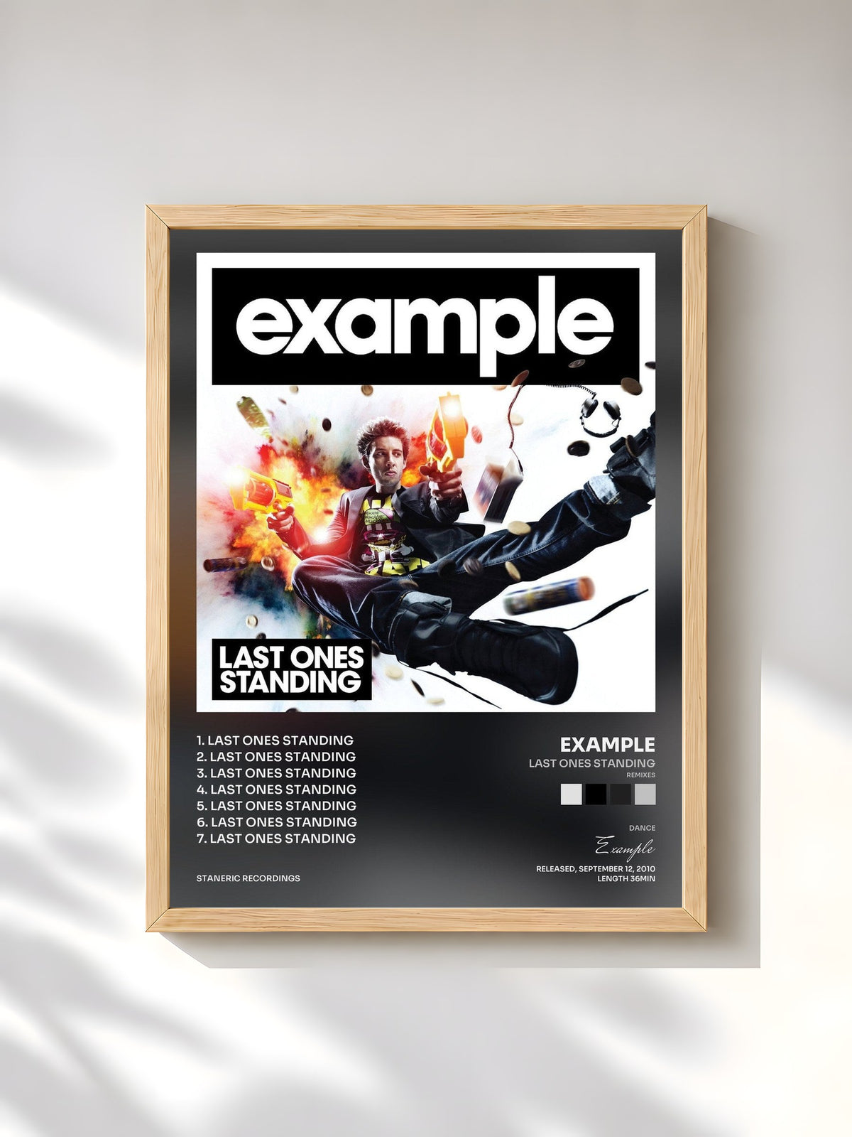#bois Tableau de l'album Last Ones Standing (Remixes) de Example, cadre en bois brut, imprimé et encadré en France