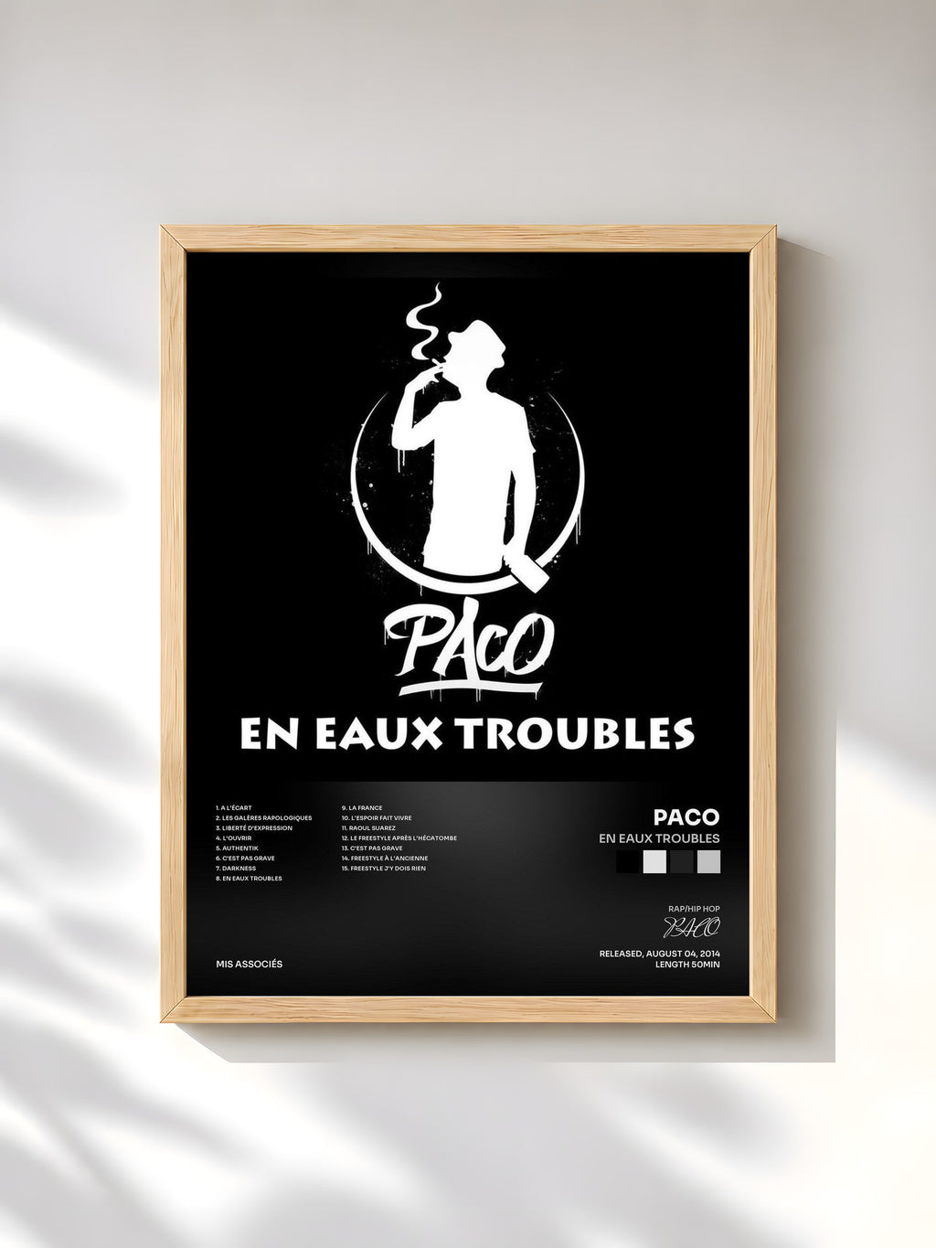 #bois Tableau de l'album En eaux troubles de PACO, cadre en bois brut, imprimé et encadré en France