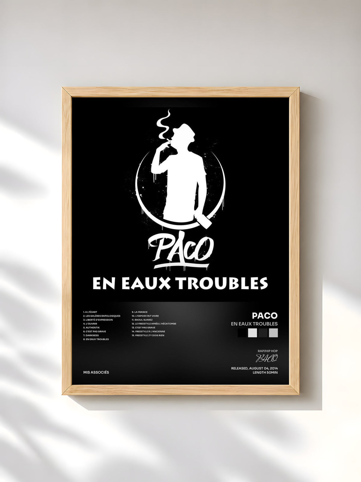 #bois Tableau de l'album En eaux troubles de PACO, cadre en bois brut, imprimé et encadré en France