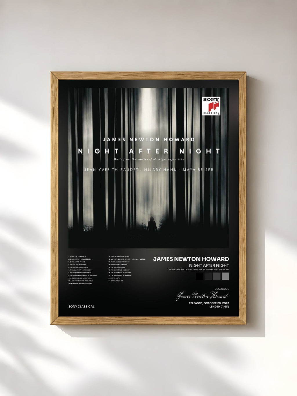 #bois Tableau de l'album Night After Night (Music from the Movies of M. Night Shyamalan) de James Newton Howard, cadre en bois brut, imprimé et encadré en France