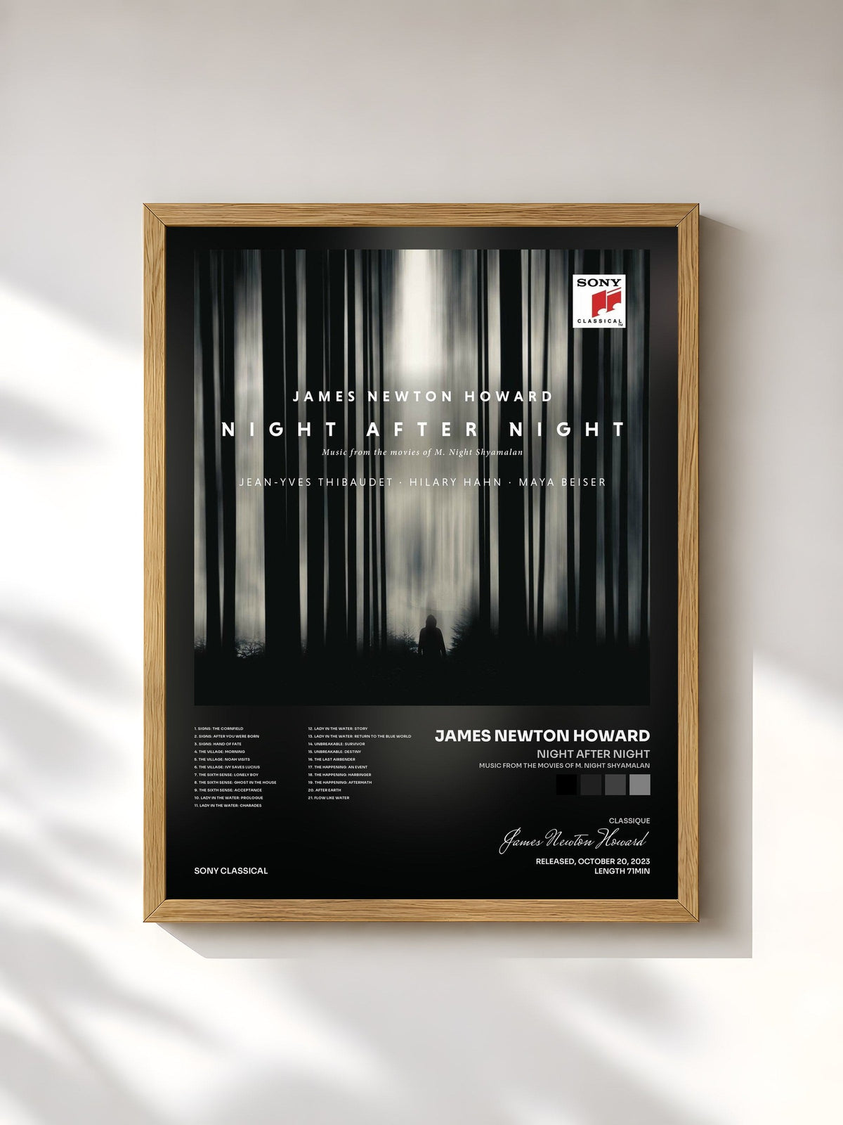 #bois Tableau de l'album Night After Night (Music from the Movies of M. Night Shyamalan) de James Newton Howard, cadre en bois brut, imprimé et encadré en France