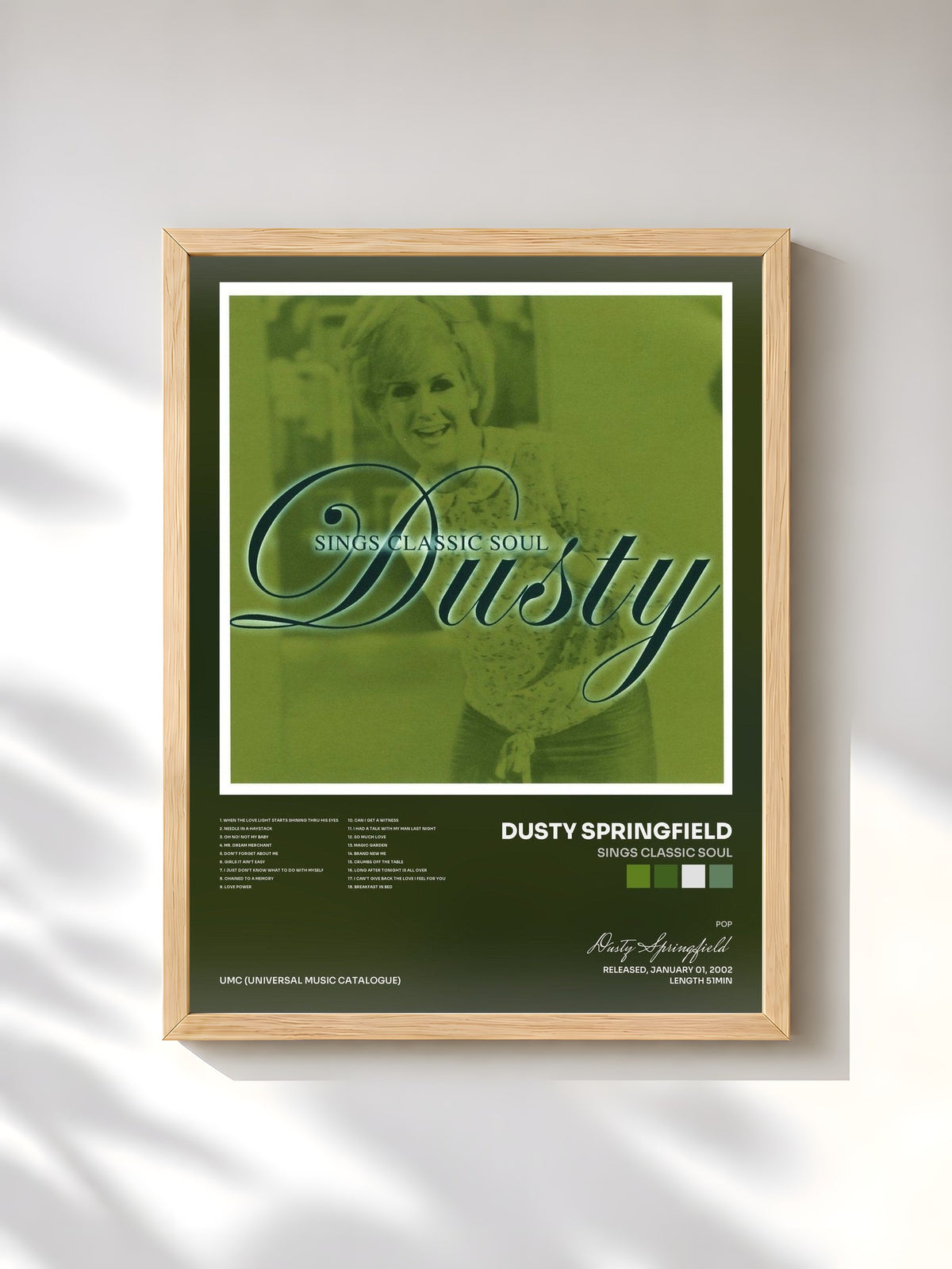 #bois Tableau de l'album Sings Classic Soul de Dusty Springfield, cadre en bois brut, imprimé et encadré en France