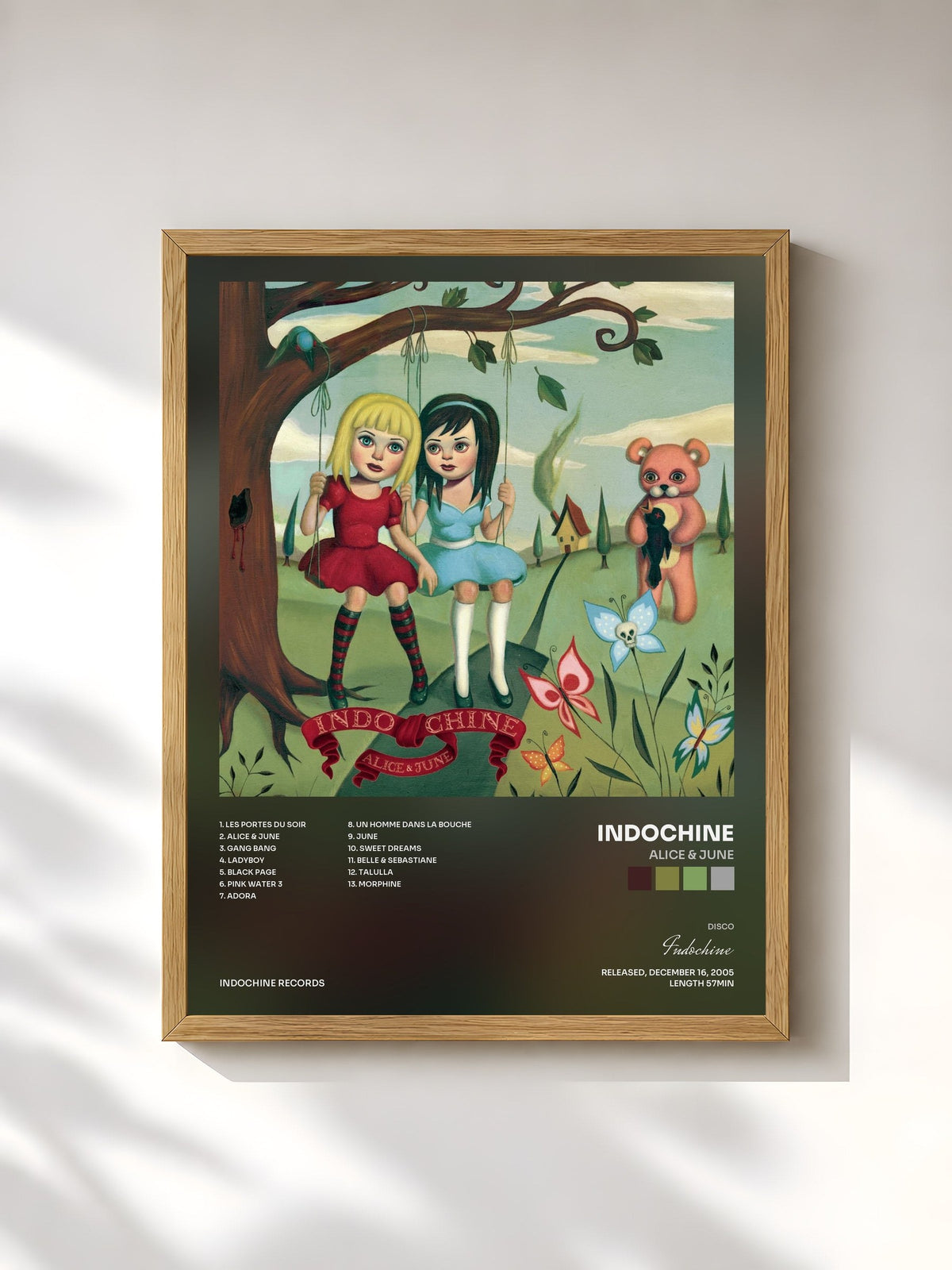 #bois Tableau de l'album Alice & June de Indochine, cadre en bois brut, imprimé et encadré en France