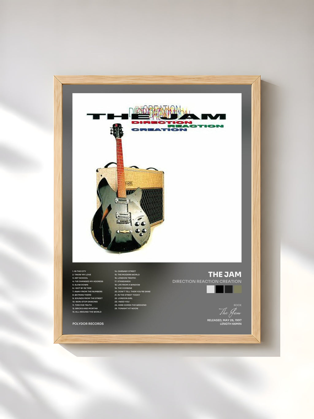 #bois Tableau de l'album Direction Reaction Creation de The Jam, cadre en bois brut, imprimé et encadré en France