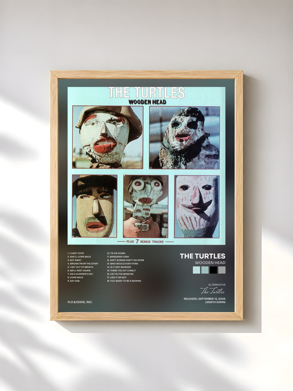 #bois Tableau de l'album Wooden Head de The Turtles, cadre en bois brut, imprimé et encadré en France