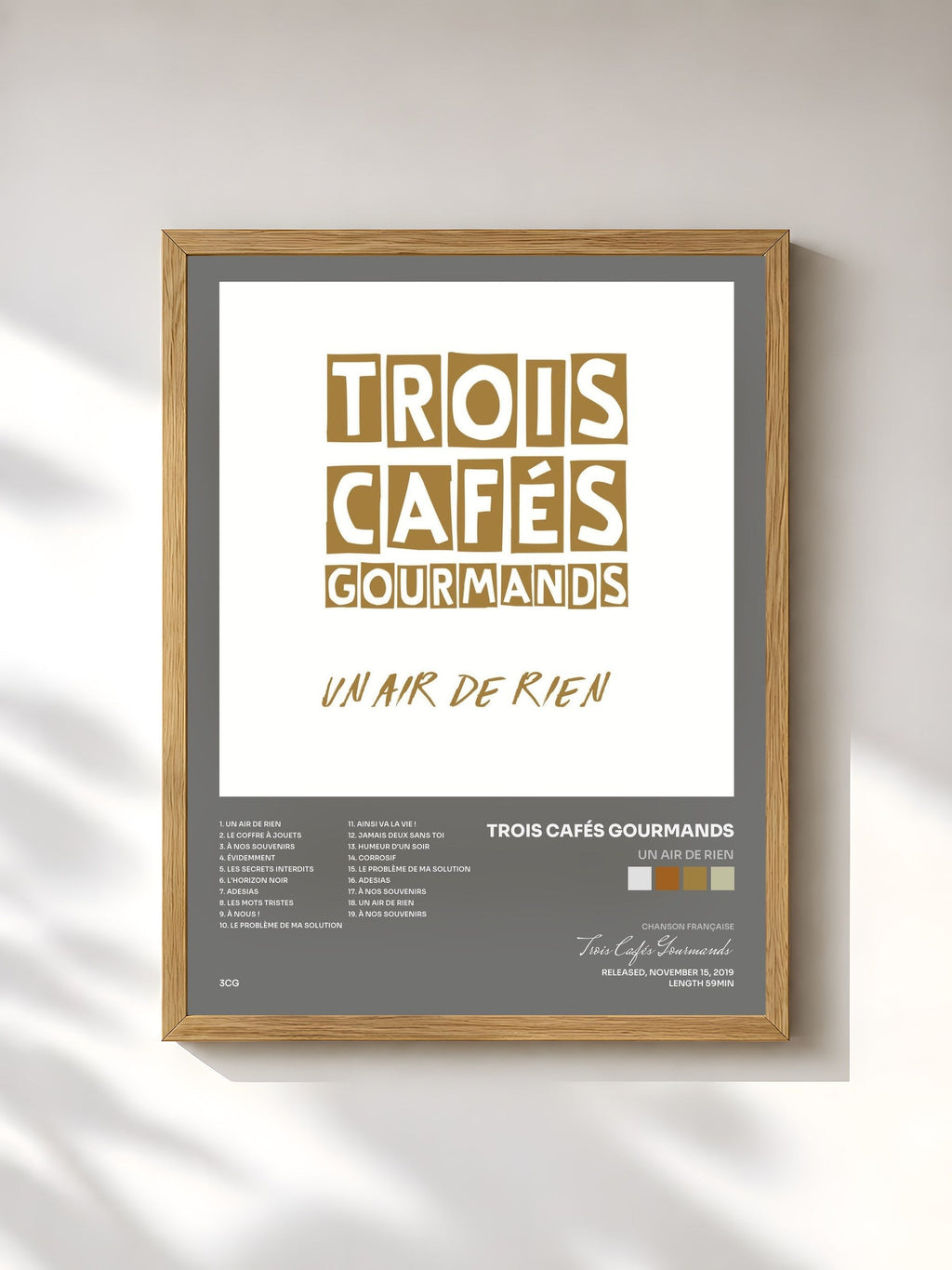#bois Tableau de l'album Un air de rien de Trois Cafés Gourmands, cadre en bois brut, imprimé et encadré en France