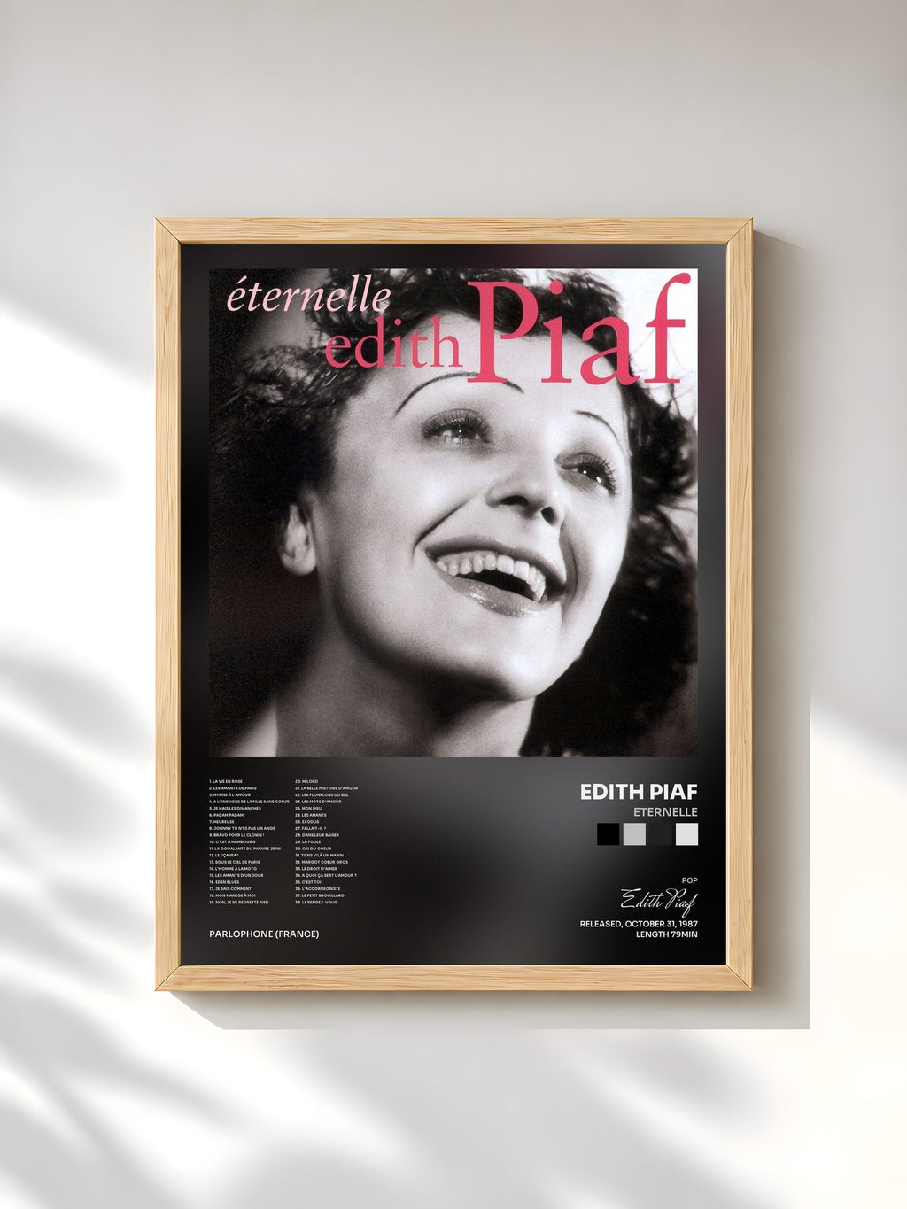 #bois Tableau de l'album Eternelle de Edith Piaf, cadre en bois brut, imprimé et encadré en France