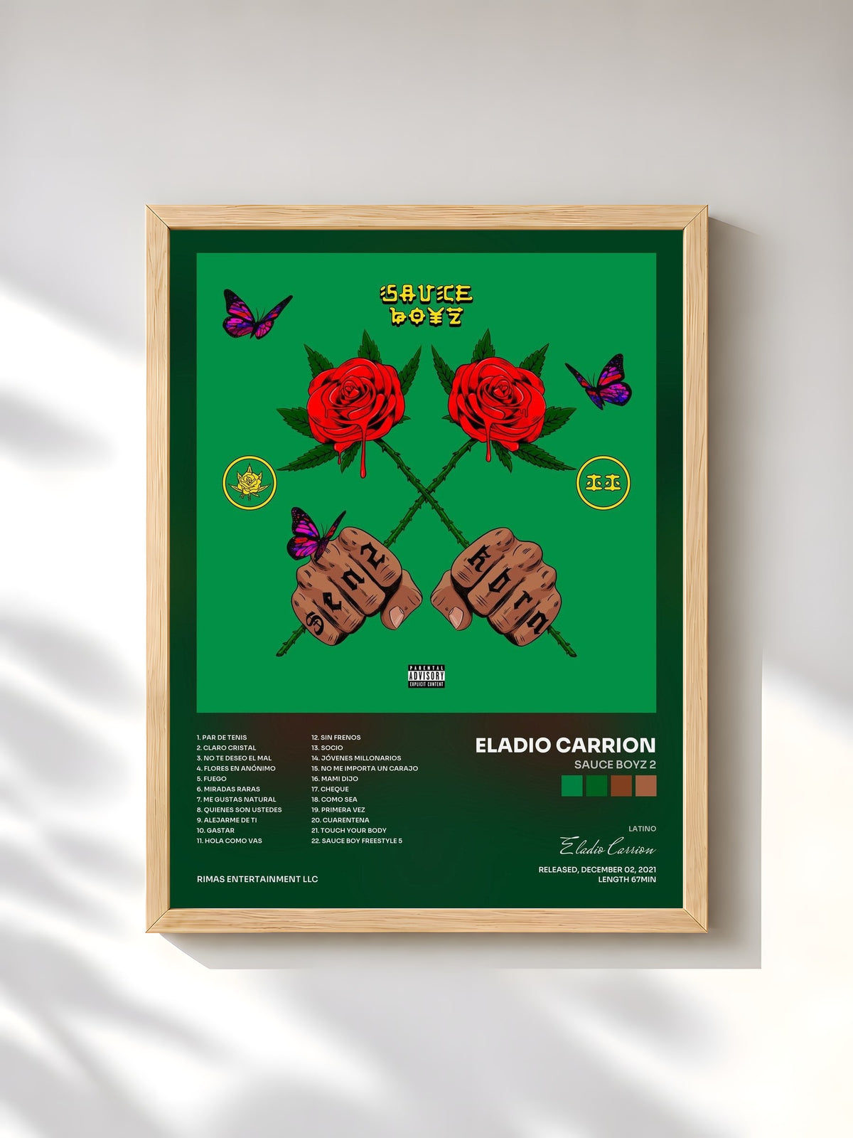 #bois Tableau de l'album Sauce Boyz 2 de Eladio Carrion, cadre en bois brut, imprimé et encadré en France