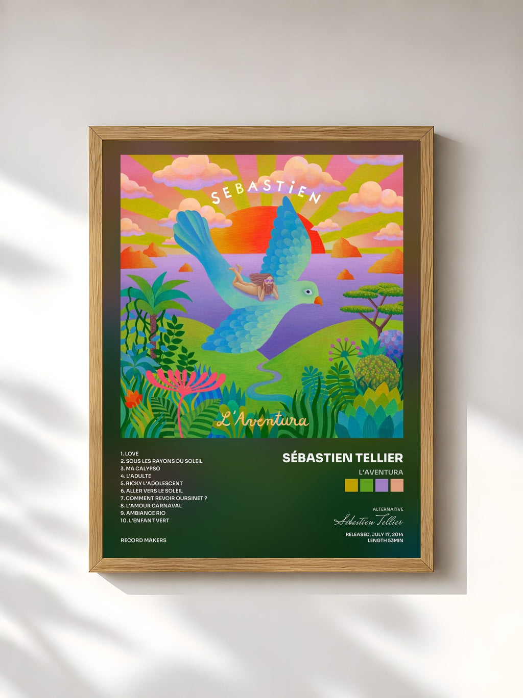 #bois Tableau de l'album L'Aventura de Sébastien Tellier, cadre en bois brut, imprimé et encadré en France