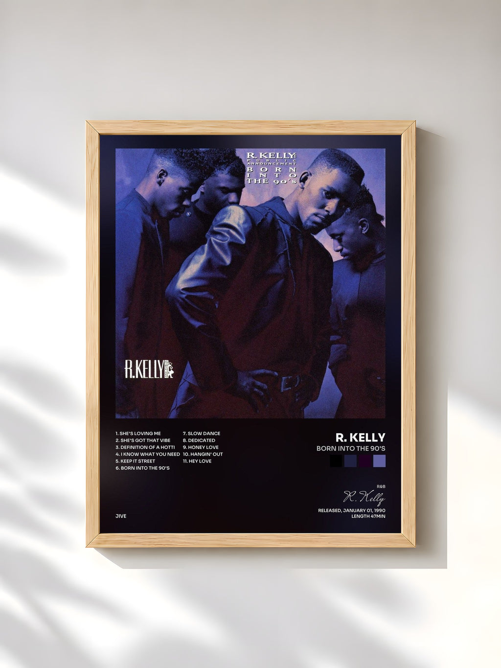 #bois Tableau de l'album Born Into The 90's de R. Kelly, cadre en bois brut, imprimé et encadré en France