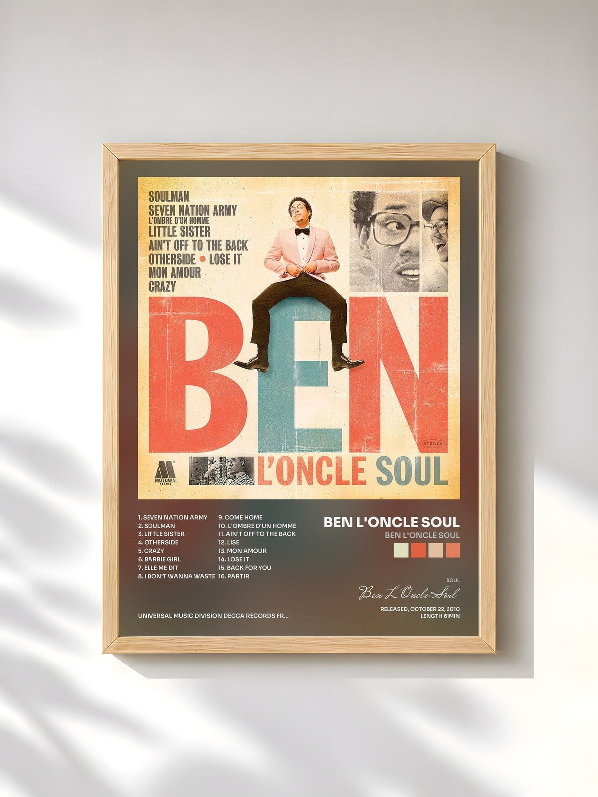 #bois Tableau de l'album Ben L'Oncle Soul de Ben L'Oncle Soul, cadre en bois brut, imprimé et encadré en France