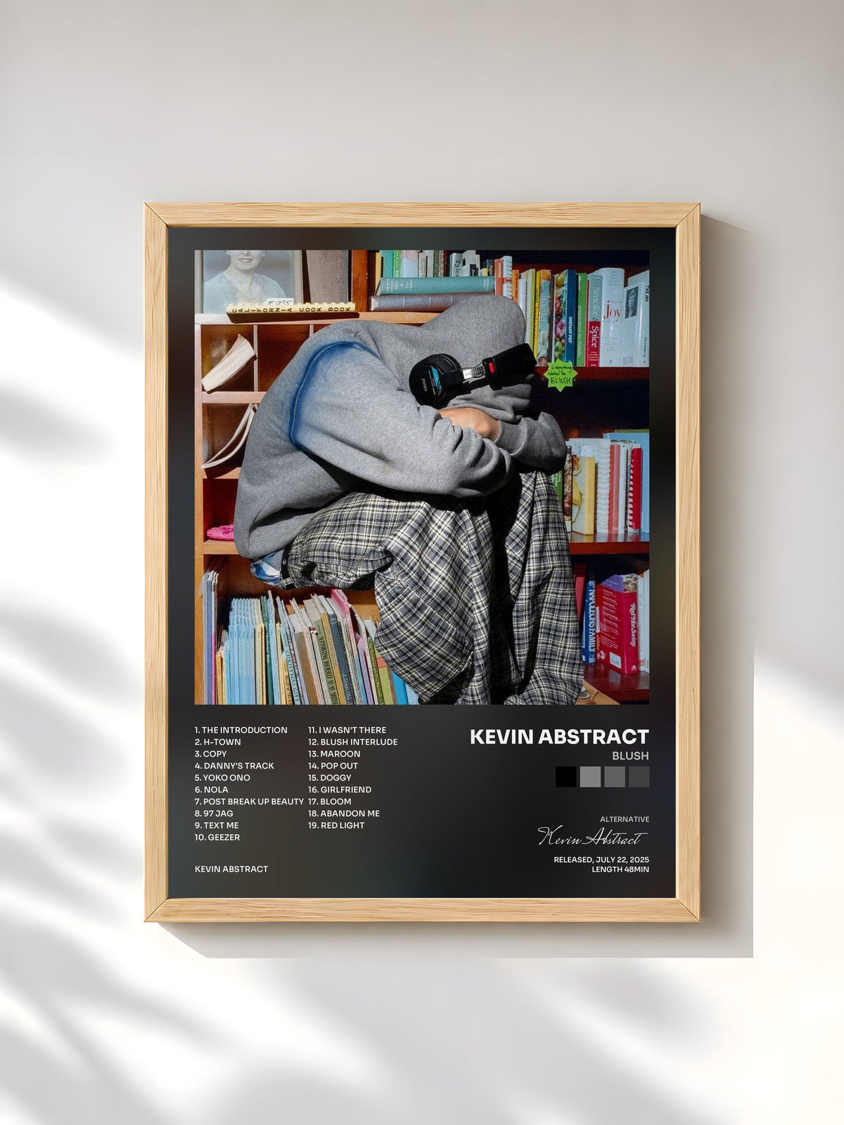 #bois Tableau de l'album Blush de Kevin Abstract, cadre en bois brut, imprimé et encadré en France