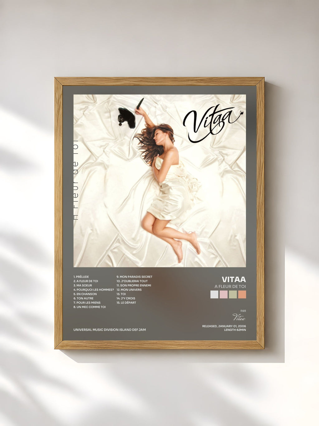 #bois Tableau de l'album A Fleur De Toi de Vitaa, cadre en bois brut, imprimé et encadré en France