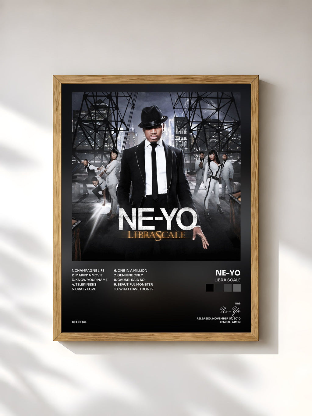 #bois Tableau de l'album Libra Scale de Ne-Yo, cadre en bois brut, imprimé et encadré en France